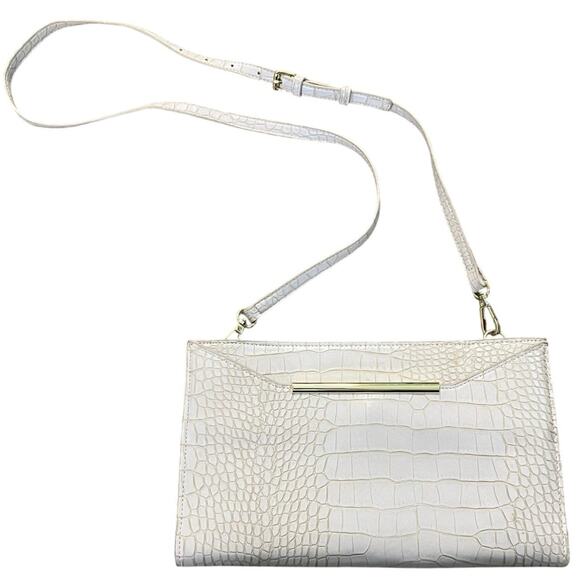 Sondra Roberts | Faux Crocodile Embossed Convertible Clutch Crossbody Bag | Nude - Picture 1 of 14